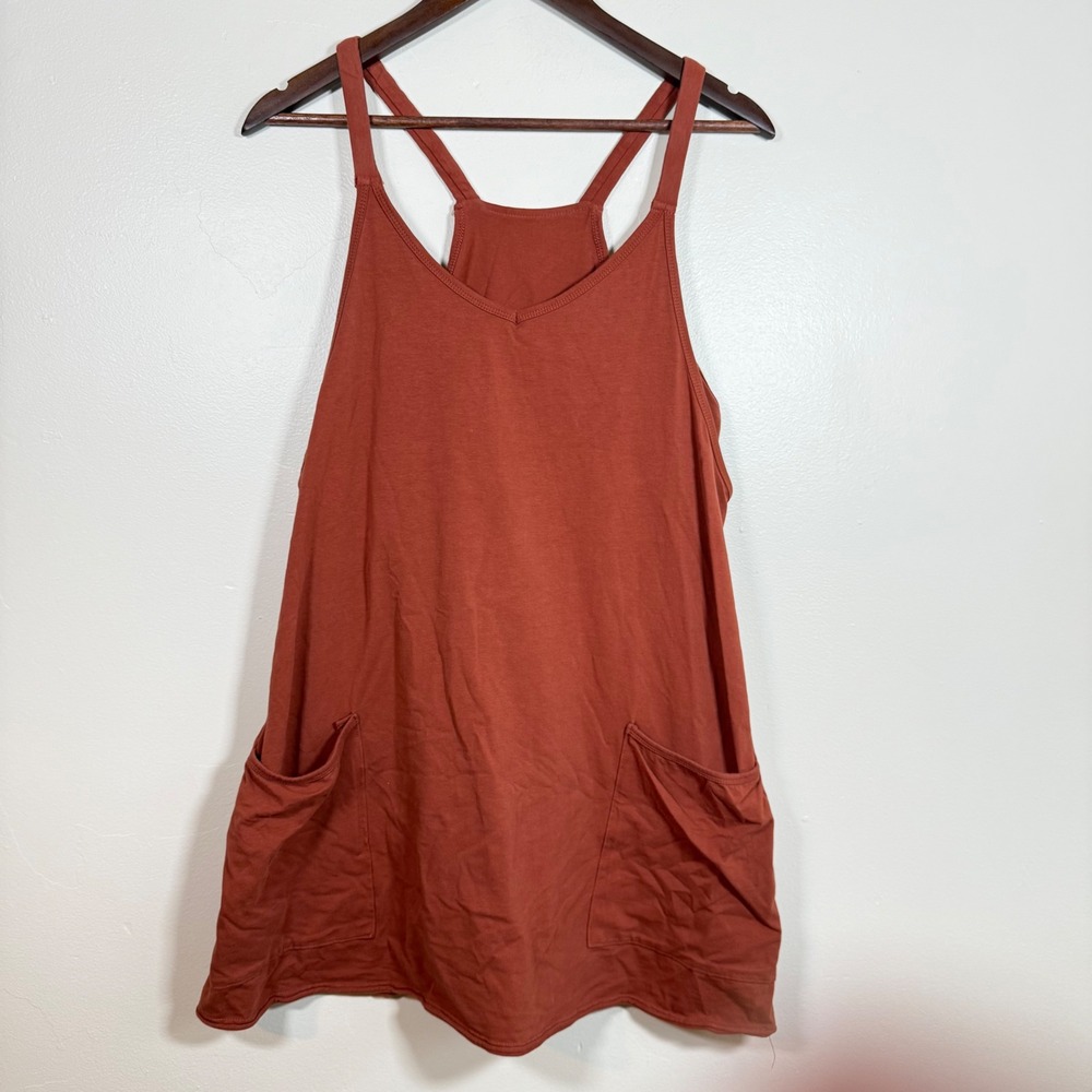 Fashion Racerback Pocket Athletic Mini Dress Size Large Terracotta Orange